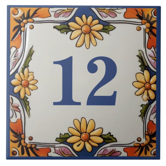 Rustic Daisy Blume Custom House Number Signature P Fliese (Vorderseite)