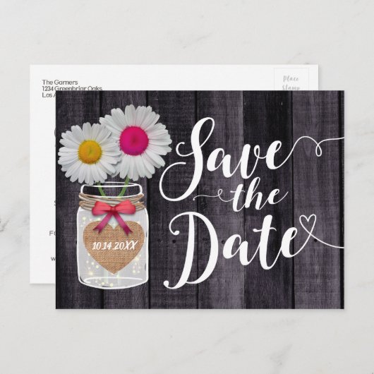 Rustic Daisy Blume Mason Jar Save the Date Ankündigungspostkarte (Vorne/Hinten)