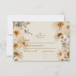 Rustic Daisy Cowgirl Boots Wedding RSVP Karte