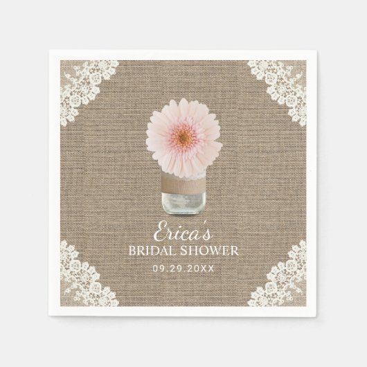 Rustic Daisy Floral Mason Jar Laced Brautparty Serviette (Vorderseite)