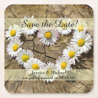 Rustic Daisy Heart Save the Date Rechteckiger Pappuntersetzer
