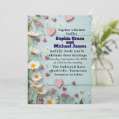 Rustic Daisy & Heart Wedding Einladung (Stehend Vorderseite)