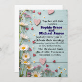 Rustic Daisy & Heart Wedding Einladung (Vorne/Hinten)