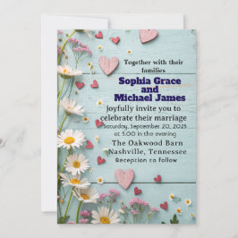 Rustic Daisy & Heart Wedding Einladung