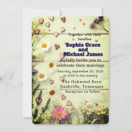 Rustic Daisy & Heart Wedding Einladung