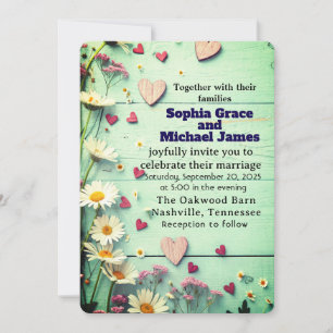 Rustic Daisy & Heart Wedding Einladung