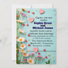 Rustic Daisy & Heart Wedding Einladung