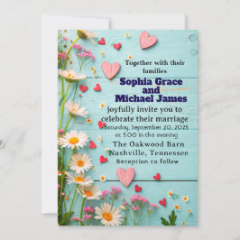 Rustic Daisy & Heart Wedding Einladung