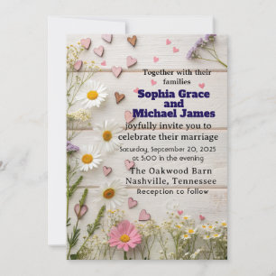 Rustic Daisy & Heart Wedding Einladung