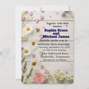Rustic Daisy & Heart Wedding Einladung