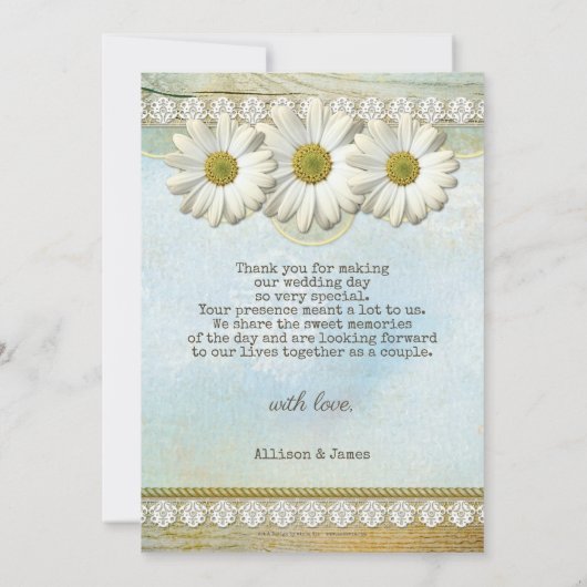 Rustic Daisy Wedding Foto Danke Karte (Rückseite)
