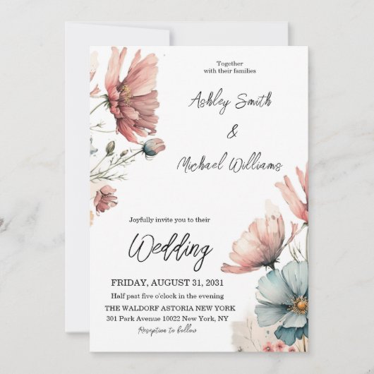 Rustic Daisy Wildblume Floral Wedding Einladung (Vorderseite)