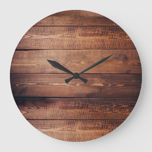 Rustic dark barn wood pattern country große wanduhr (Vorderseite)