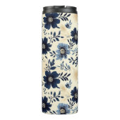 Rustic Dark Blue Beige Flower Folk Art Print Thermosbecher (Rückseite)