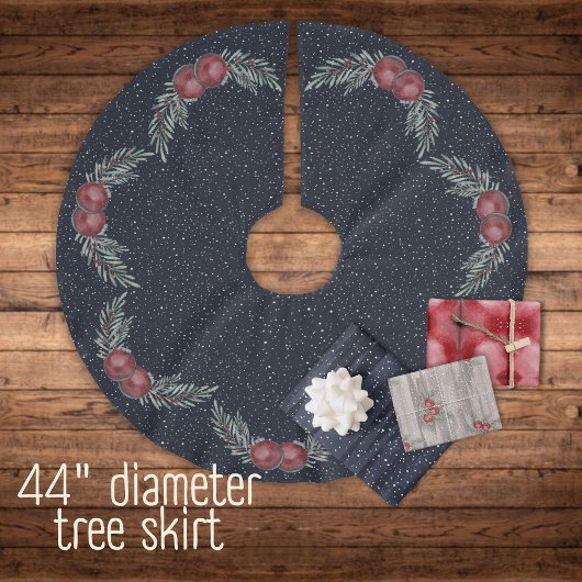 Rustic Dark Blue Snowy Weihnachtsballs Berries Polyester Weihnachtsbaumdecke