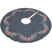 Rustic Dark Blue Snowy Weihnachtsballs Berries Polyester Weihnachtsbaumdecke (Schrägansicht)