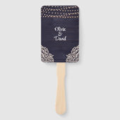 Rustic Dark Blue Wood String Light Wedding Program Fächer (Vorderseite)