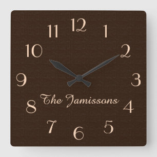 Rustic Dark Brown Faux Burlap Clock Personalized Quadratische Wanduhr