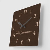 Rustic Dark Brown Faux Burlap Clock Personalized Quadratische Wanduhr (Winkel)