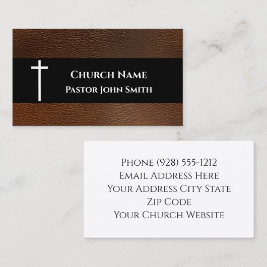Rustic Dark Brown Leather Church Visitenkarte (Vorne/Hinten)