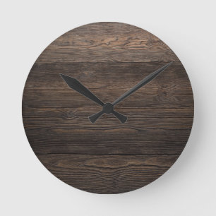 Rustic Dark brown WOOD LOOK texture Runde Wanduhr