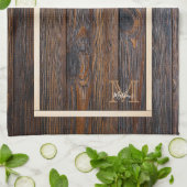 Rustic Dark Brown Wood Monogram Kitchen Handtücher (Gefaltet)