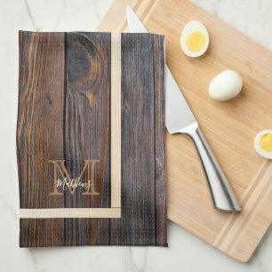 Rustic Dark Brown Wood Monogram Kitchen Handtücher