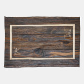 Rustic Dark Brown Wood Monogram Kitchen Handtücher (Horizontal)