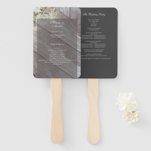 Rustic Dark Gray Wood Floral Wedding Program Fächer (Vorne und Hinten)