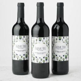 Rustic Dark Green Cactus Desert Pattern Vielen Dan Weinetikett