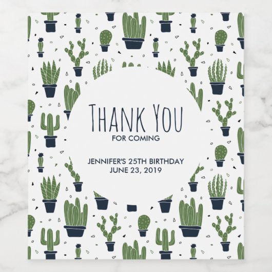 Rustic Dark Green Cactus Desert Pattern Vielen Dan Weinetikett (Einzelnes Label)