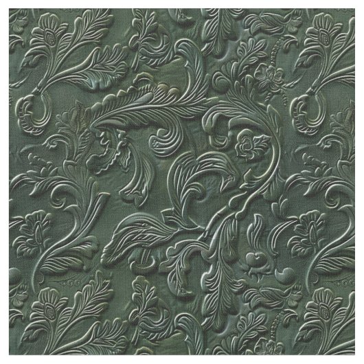 Rustic dark green tooled leather floral stoff (Nahaufnahme)