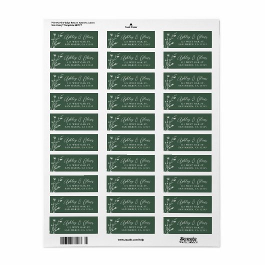 Rustic Dark Green Wildblume Wedding Address (Vorne)
