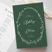 Rustic Dark Green Wildflower Wreath Wedding Programm