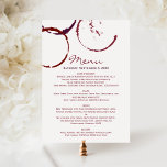 Rustic Dark Red Wine Stain Hochzeitsessen Menükarte<br><div class="desc">Die rustikale,  moderne Rotweinfleckenkarte bietet einen eigenen Text für das Veranstaltungsdatum,  das Menü und die Informationen zur Weinpaarung.</div>