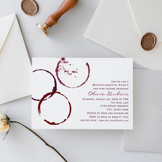 Rustic Dark Red Wine Stain Wedding Bachelorette Einladung
