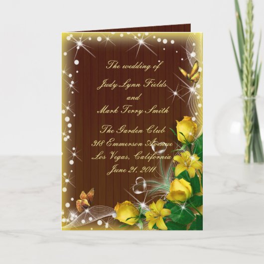 Rustic Dark Wok Yellow Floral Butterfly Program Karte (Vorderseite)