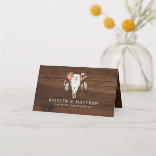 Rustic Dark Wood Boho Antler Wedding Platzkarte