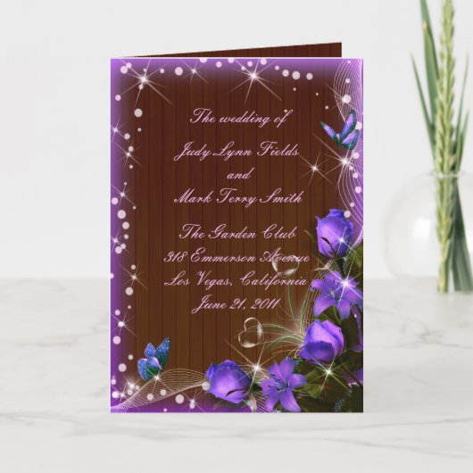 Rustic Dark Wood Lila Floral Programmkarte Karte (Vorderseite)