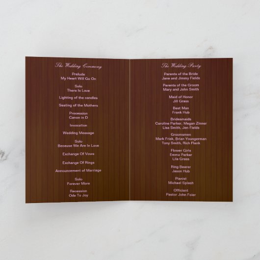 Rustic Dark Wood Lila Floral Programmkarte Karte (Innenseite)