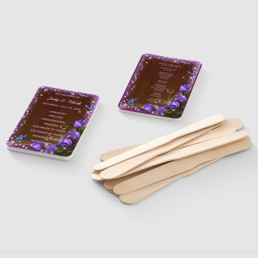 Rustic Dark Wood Lila Floral Wedding Program Fächer (Non-assembled)