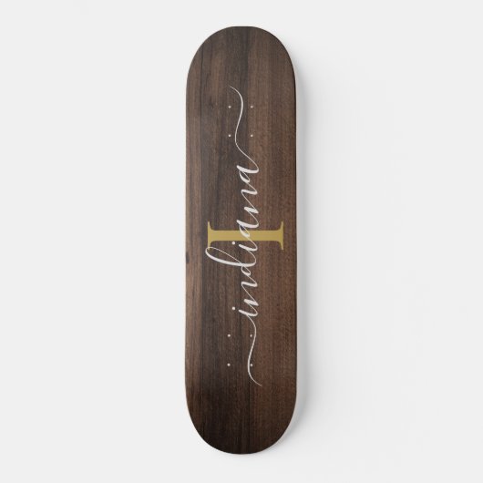 Rustic Dark Wood Monogram Script Name Initial Skateboard (Vorderseite)