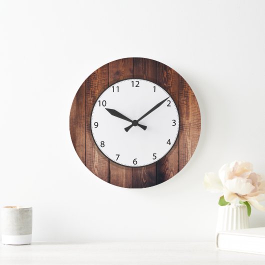 Rustic Dark Wood Planks Große Wanduhr (Zuhause)