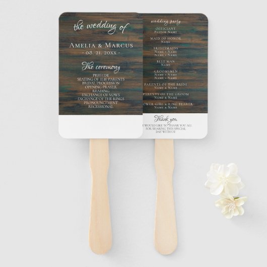 Rustic Dark Wood Wedding Program Fächer (Vorne und Hinten)