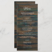 Rustic Dark Wood White Script Wedding Menu (Vorne/Hinten)