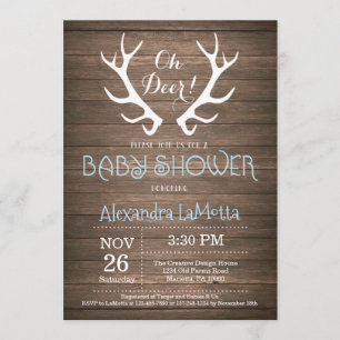 Rustic Deer Antler Baby Dusche Einladung blau