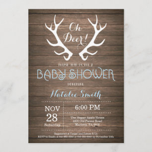 Rustic Deer Antler Baby Dusche Einladung blau