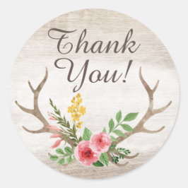 Rustic Deer Antler Bohemisches Blumenholz Vielen D Runder Aufkleber