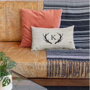 Rustic Deer Antler Logo Holz Mit Monogramm Lendenkissen