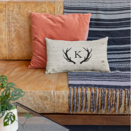 Rustic Deer Antler Logo Holz Mit Monogramm Lendenkissen